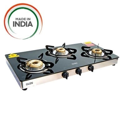 Glen Glass Gas Stove 3 Burner 1033 GT XL Stainless Steel Manual Ignition
