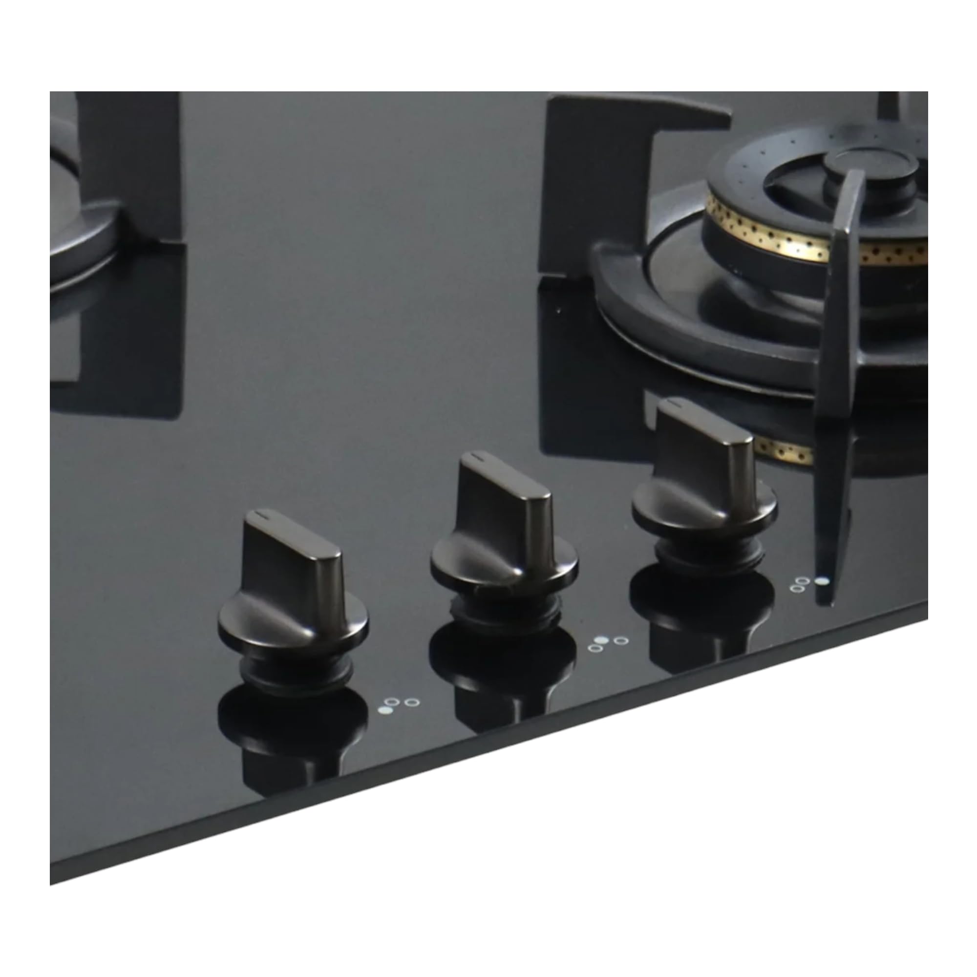 KAFF BZ 783 Built-in Hob | Auto Ignition | 3 High Efficiency Forged Brass Burners Coated in Black | 8 Mm Thick Black Tempered Glass with Round Edges | Metal Knob