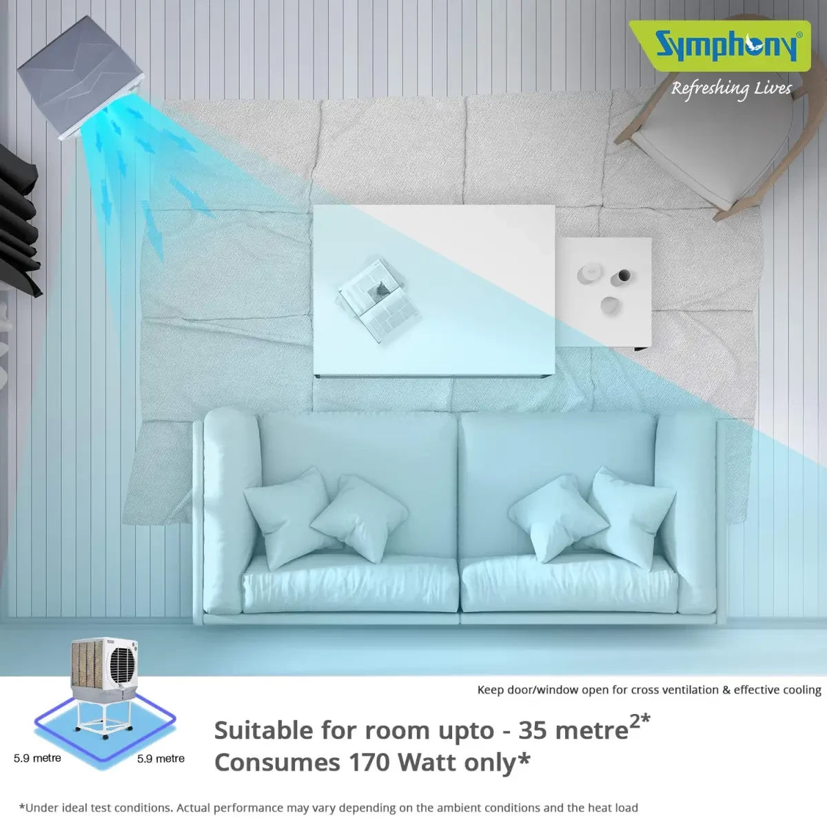 Symphony Jumbo 65 Desert Air Cooler 61-litres (White & Grey)