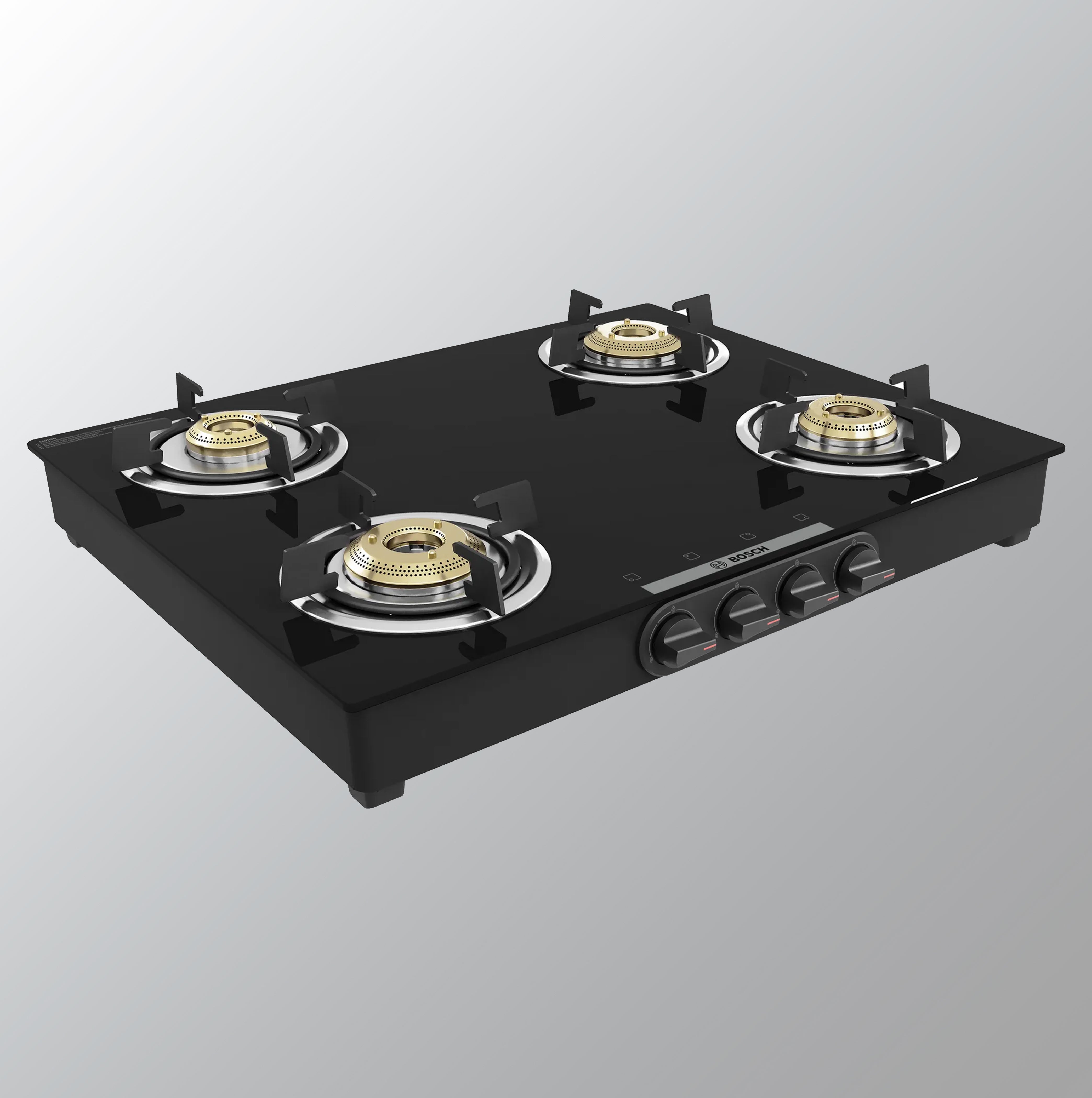 Bosch Series 4 Tabletop Black Glass Gas hob 60 cm 4 Burner (PNP0E6V10I),Manual Ignition,Safety, Reliability, High Efficiency