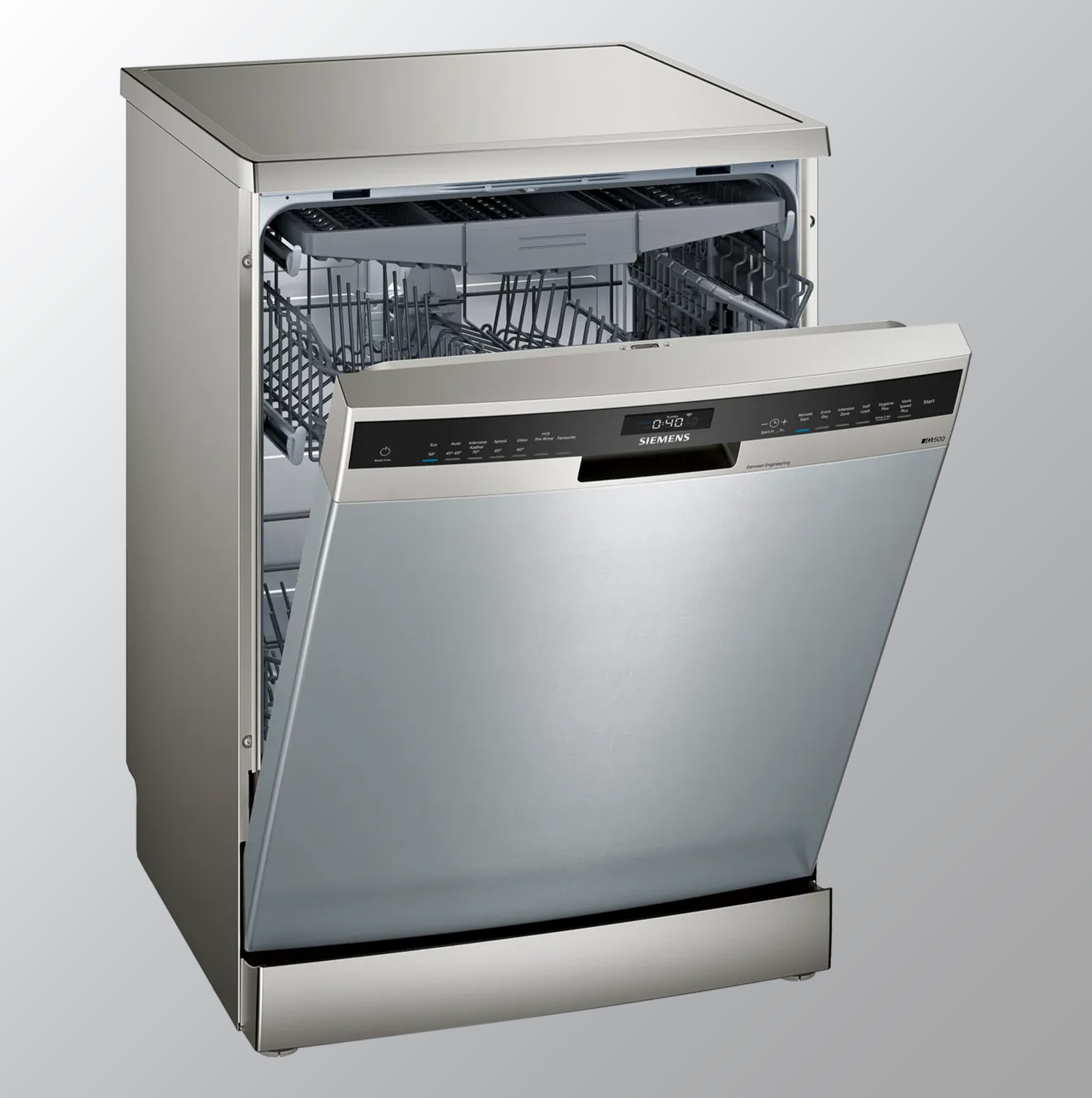 Siemens 14 Place Settings iQ500 free-standing dishwasher (SN25HI00VI, Fingerprint free steel)