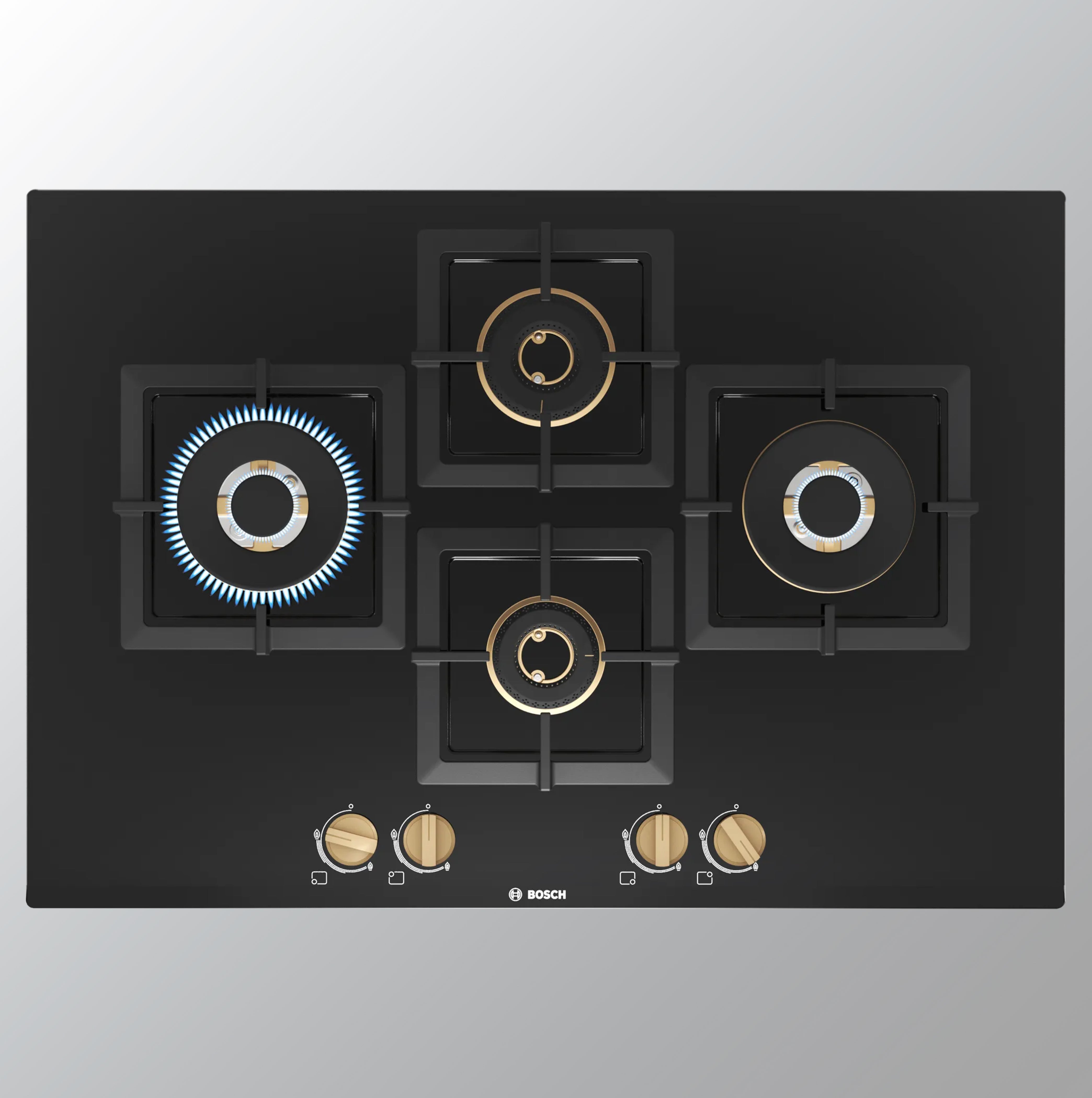 BOSCH PNI7B6F20I Automatic Glass Hob 4 Brass BURNER Black 75CM