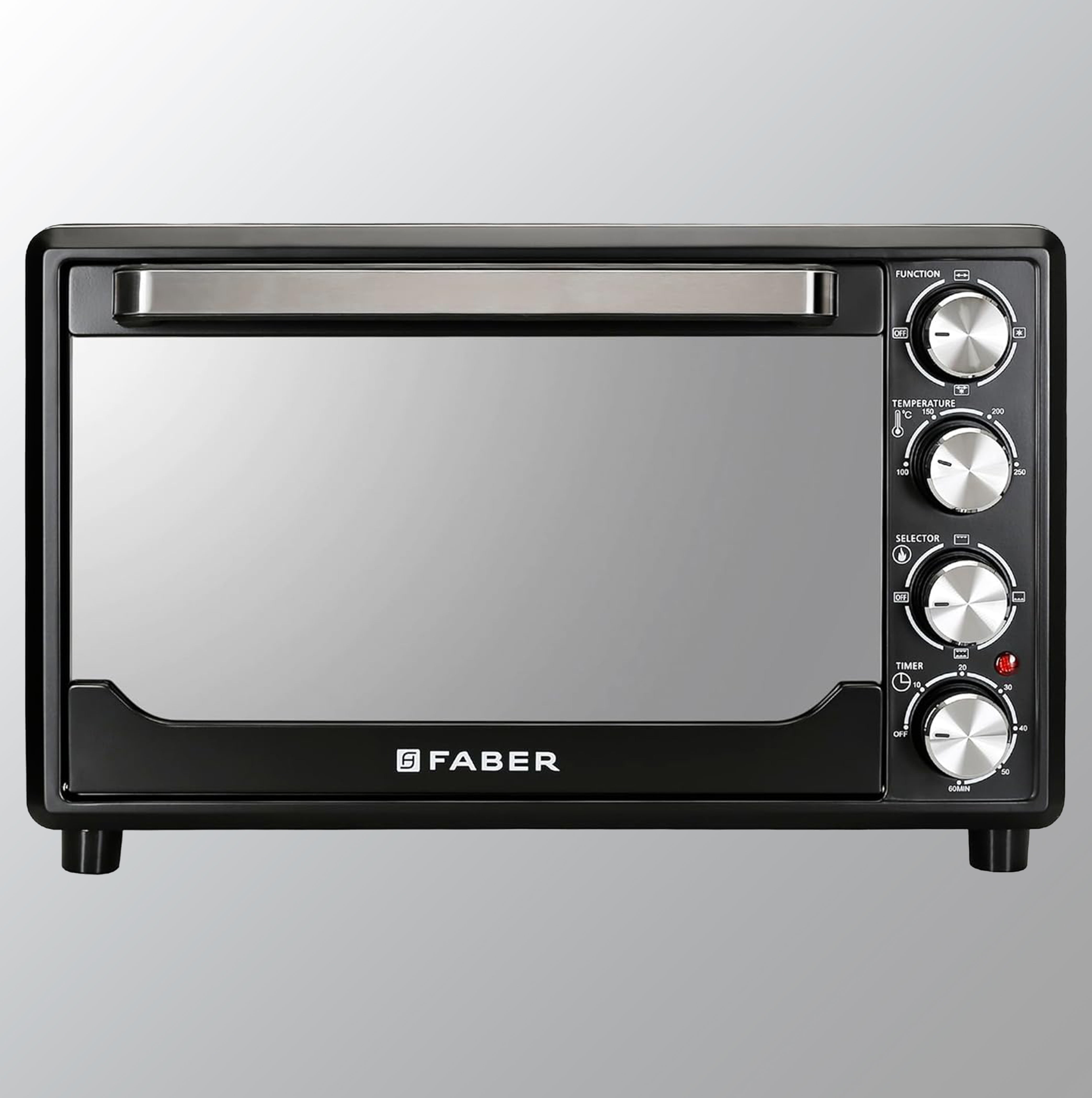 Faber 34 liter (DG) 1600 Watts OTG|Bake, Toast, Roast, Grill|6 Functions, Upper & Lower Heating, Rotisserie, 360 Convection|Double Glazed Glass|Crumb Tray, Bake & Pizza Plate, Silicon Gloves