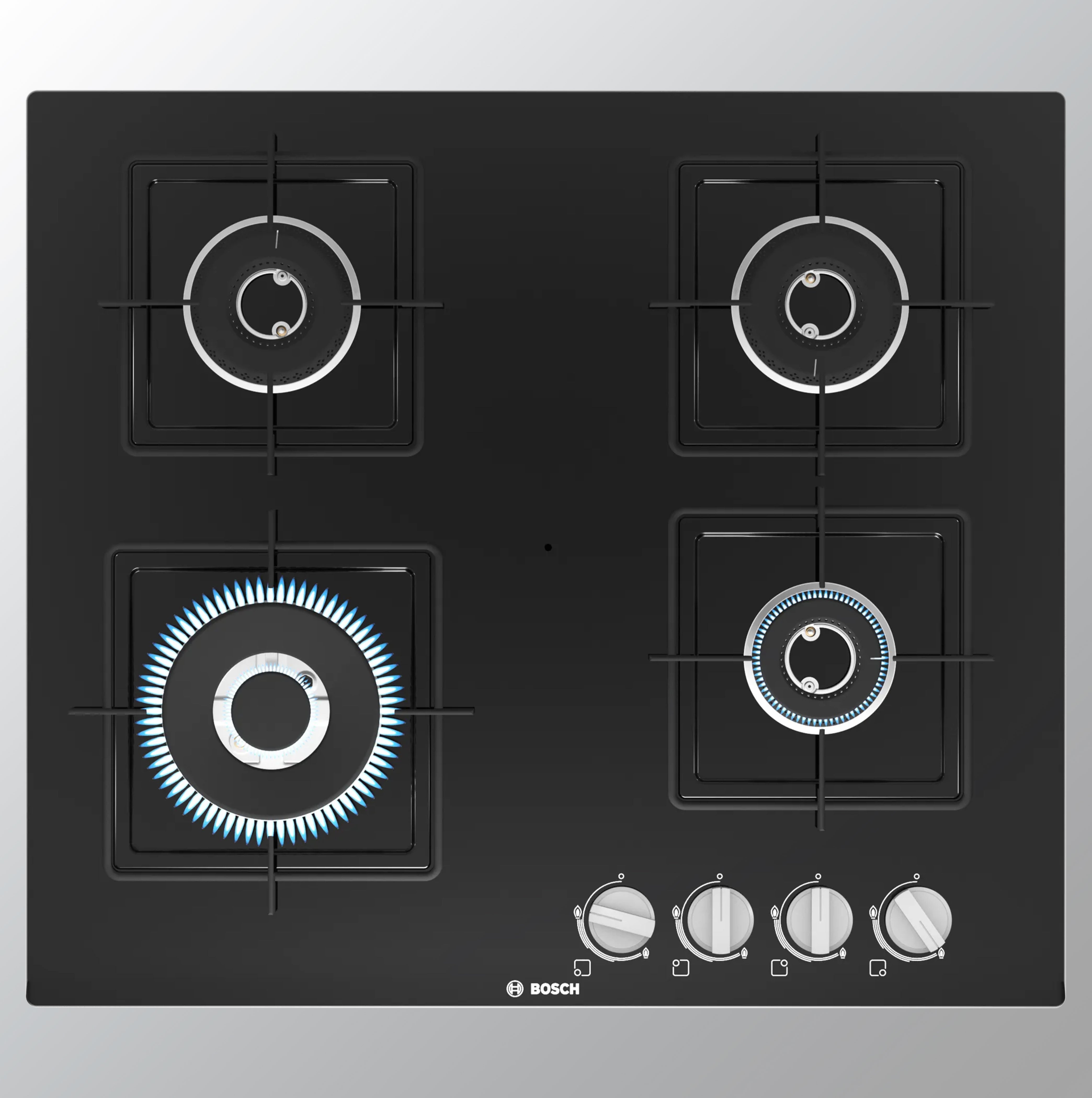 BOSCH PNH6B6B12I Glass Automatic Hob 4 Burners Black 60 CM