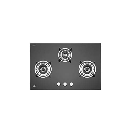 KAFF HBR 783 Built-in Hob/Hobtop 3 Burners, Auto Electric Ignition Glass Top, 78 CM, Powerful Brass Burners, 8 MM Thick Toughened Glass, Enamelled Matt Grills (Black)