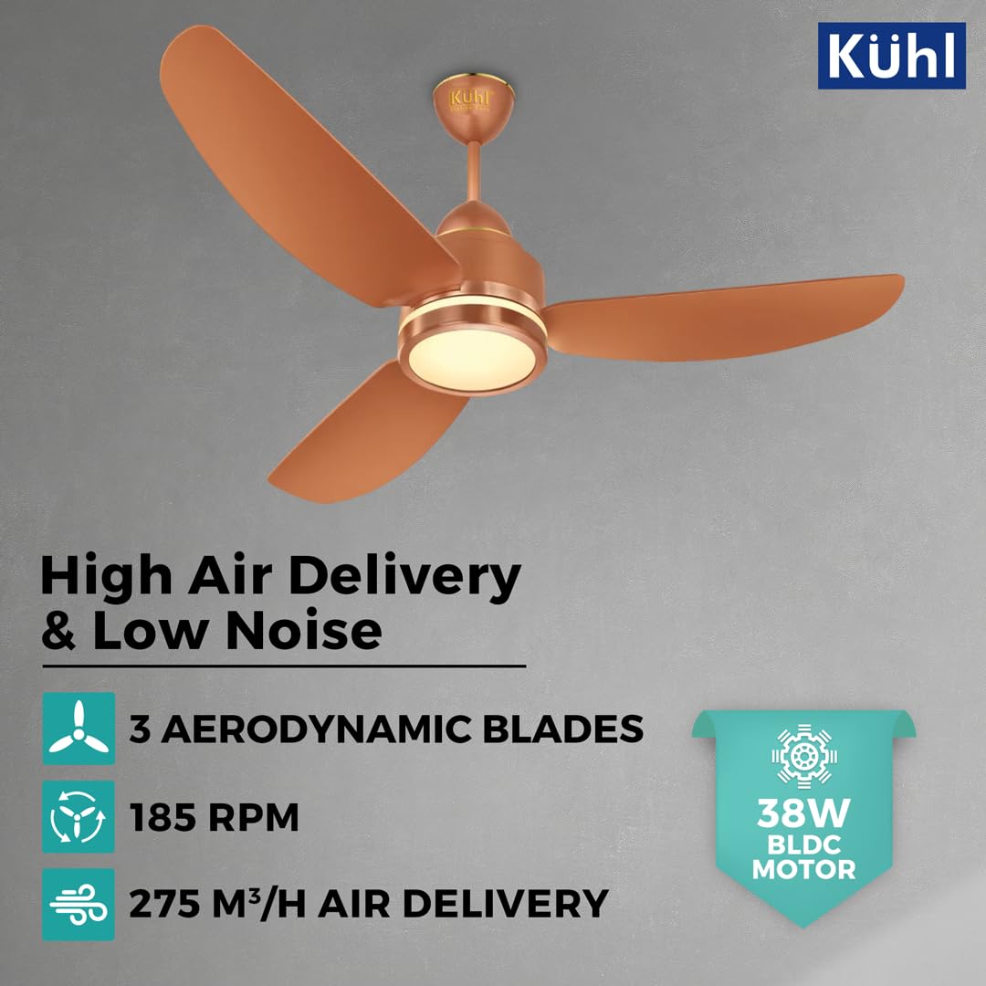 KUHL Luxus C3 1320mm Stylish Power Saving BLDC Ceiling Fan with Remote | Night & Down Light | 38W | 5 Star | Low Noise | IoT – Operate via Mobile & Alexa | Reverse Mode | Free Installation |