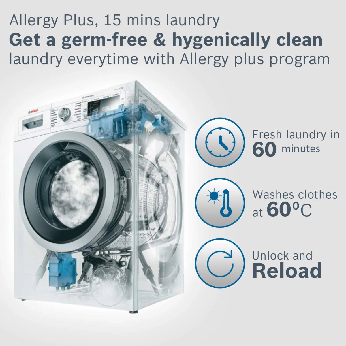 போஷ் 9 கிலோ இன்வெர்ட்டர் முழு தானியங்கி முன் ஏற்றுதல் வாஷிங் மெஷின் (WAW28790IN, வெள்ளை, உள்ளமைக்கப்பட்ட ஹீட்டர்)