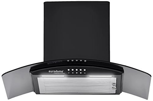 Eurodomo 60 cm 1050 m/hr curved glass Kitchen Chimney (Hood Onyx PB BK 60 Baffle Filter Black)