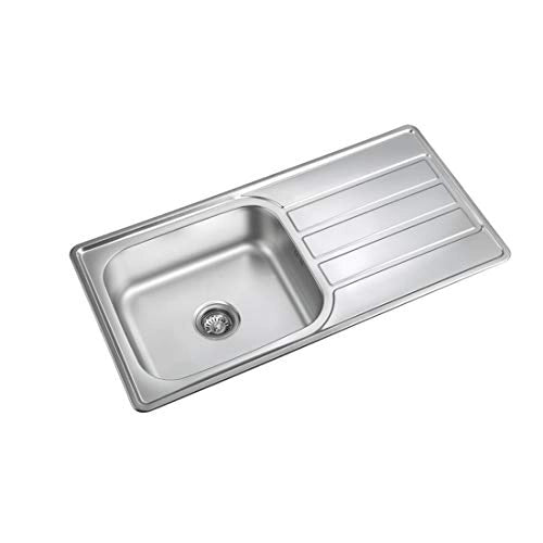 KAFF KSD 10 SBD Single Bowl with Drain Board Stainless Steel Sink Anti Condensation Coating Thick Sound Reduction pad on Bottom with Strainer and Pipe