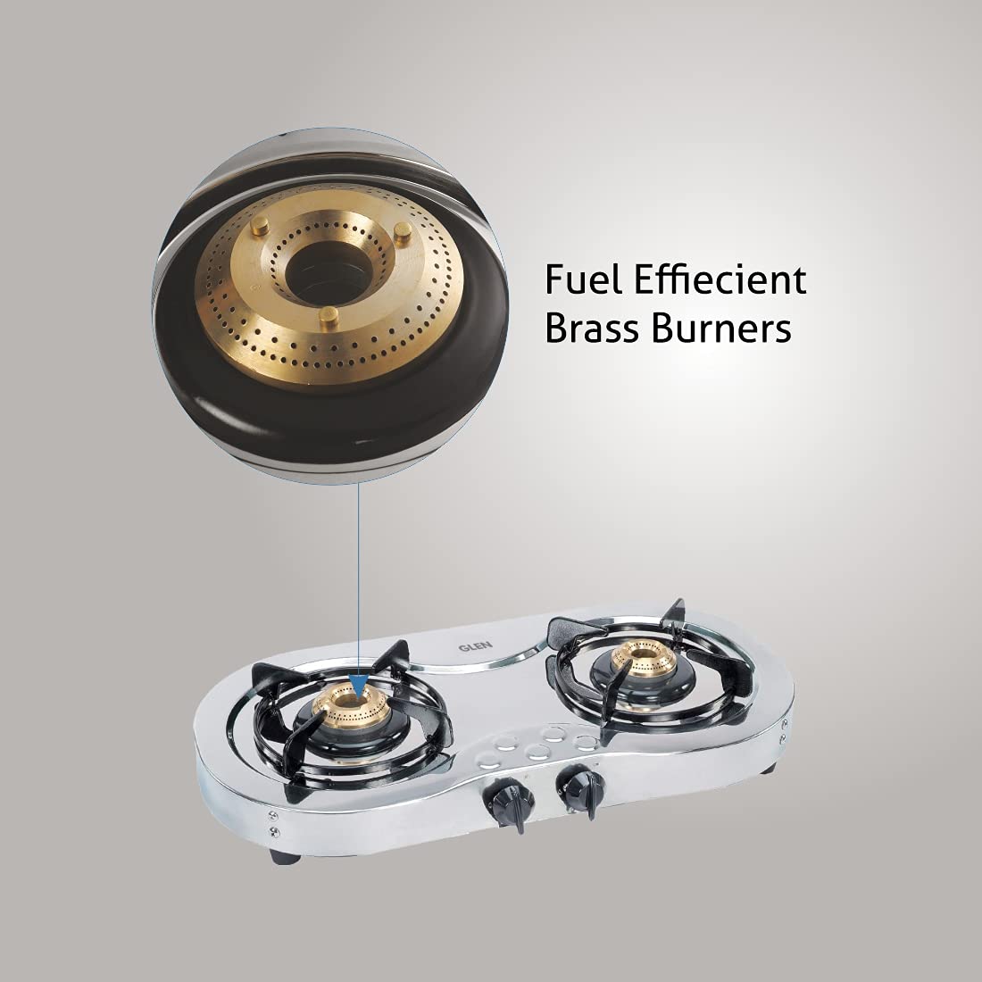 க்ளென் 2 பர்னர் ஸ்டெயின்லெஸ் ஸ்டீல் எல்பிஜி கேஸ் அடுப்பு, பித்தளை பர்னருடன் 2 வருட உத்தரவாதம் (CT1025SS)