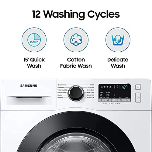 Samsung 8 Kg 5 Star Inverter, Hygiene Steam Fully-Automatic Front Loading Washing Machine (WW80T4040CE1TL, White)