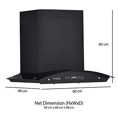 Eurodomo 60 cm 1200 m3/hr Auto-Clean curved glass Kitchen Chimney (Hood Classy HC TC 60, BF, Touch Control, BK)