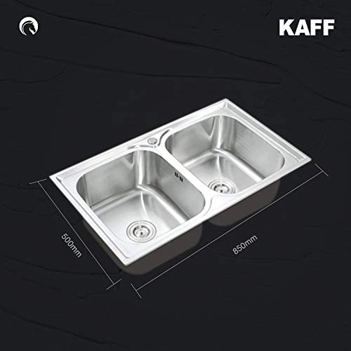 KAFF KS 85 DB | Double Bowl Stainless Steel Sink | Anti Condensation Coating Thick Sound Reduction pad on Bottom | with Strainer and Pipe