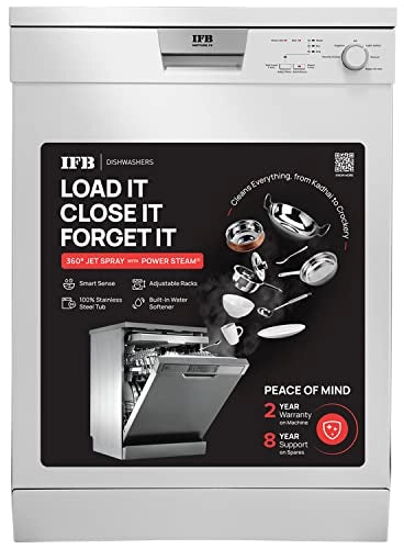 IFB 12 Place Settings Hot water wash Free Standing Dishwasher (Neptune FX, White, With Heater, for Indian Utensils)