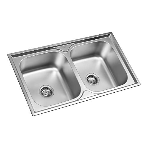 KAFF KS 85 DB | Double Bowl Stainless Steel Sink | Anti Condensation Coating Thick Sound Reduction pad on Bottom | with Strainer and Pipe