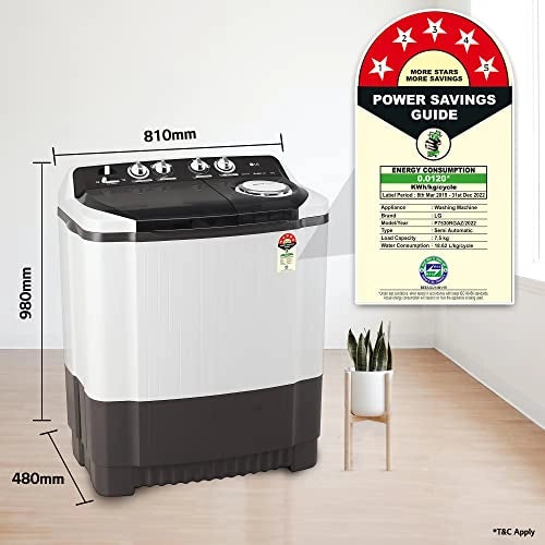 LG 7.5 kg 5 Star Semi-Automatic Top Load Washing Machine (P7530RGAZ, Dark Gray, Roller Jet Pulsator)
