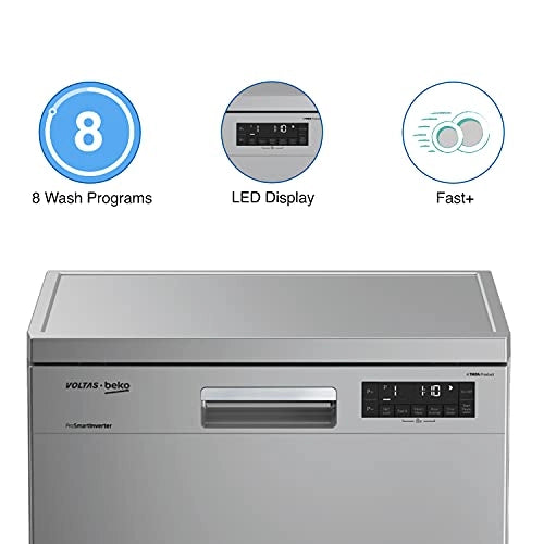 Voltas Beko 14 Place Setting Standard Dishwasher, AquaFlex, AquaIntense (DF14S2,Silver)