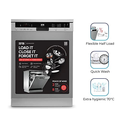 IFB 12 Place Settings Hot Water Wash Free Standing Dishwasher (Neptune VX, Dark Silver,With Heater, for Indian Utensils)