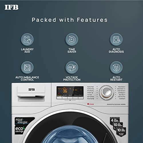 IFB 8 Kg 5 Star Front Load Washing Machine 2X Power Dual Steam (SENATOR PLUS SXS 8014, Silver,Hard Water Wash)