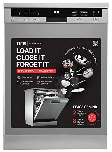 IFB 12 Place Settings Hot Water Wash Free Standing Dishwasher (Neptune VX, Dark Silver,With Heater, for Indian Utensils)