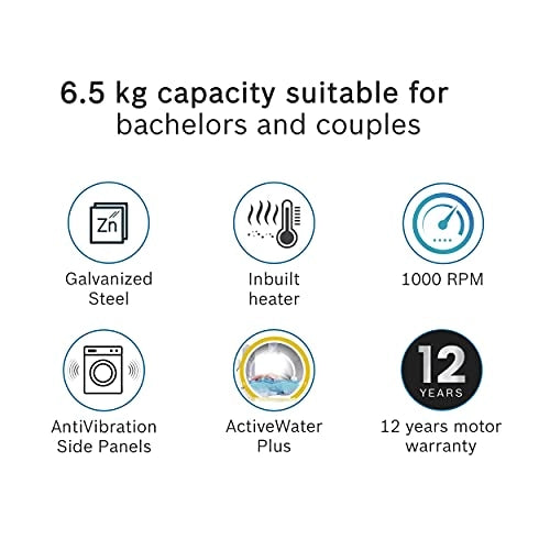 Bosch 6.5 kg 5 Star Inverter Fully Automatic Front Load (WLJ2026DIN, Lux Silver, Inbuilt Heater)