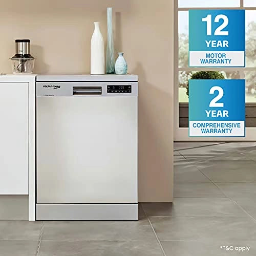 Voltas Beko 14 Place Setting Standard Dishwasher, AquaFlex, AquaIntense (DF14S2,Silver)
