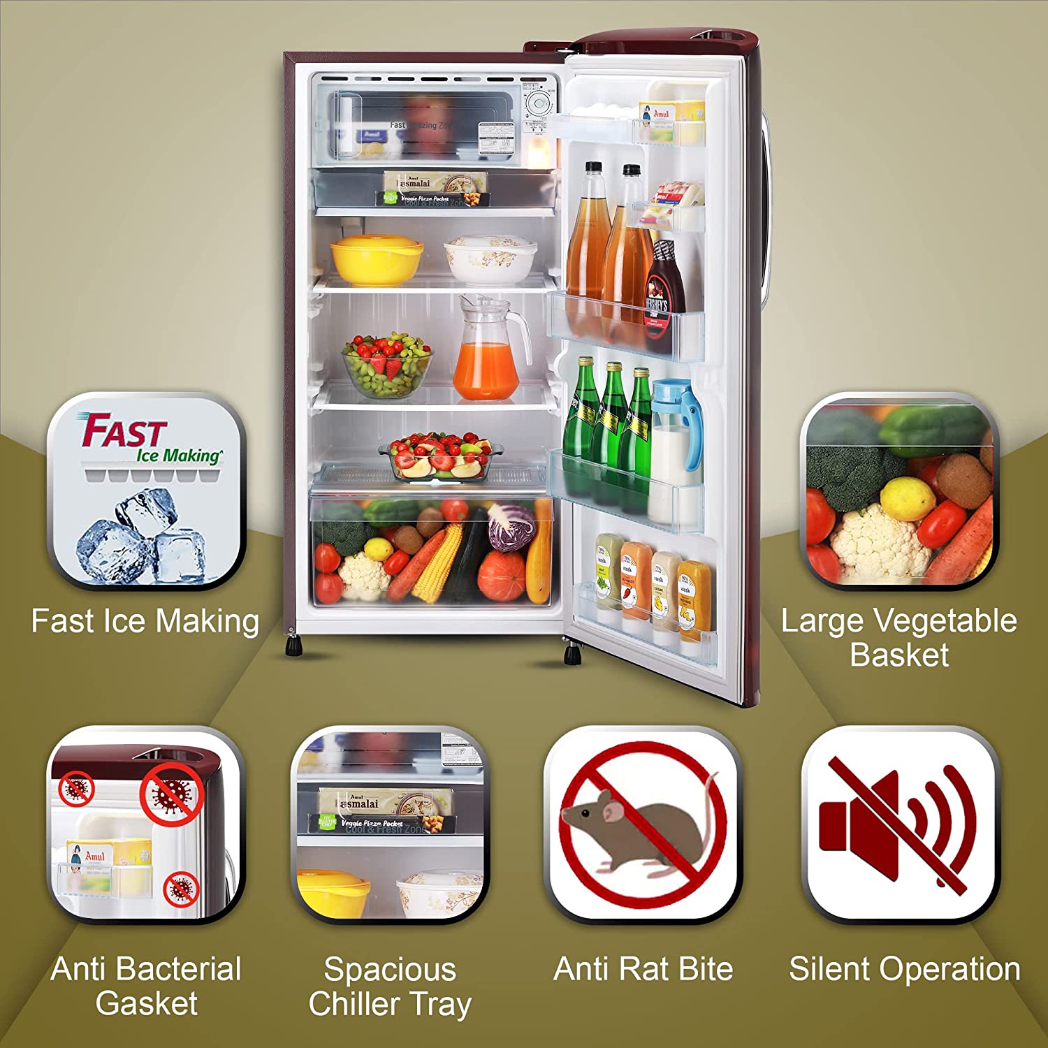 LG 205 L 4 ஸ்டார் இன்வெர்ட்டர் டைரக்ட்-கூல் சிங்கிள் டோர் ரெஃப்ரிஜிரேட்டர் (GL-B221ASCY, மொத்த அளவு- 215 L)