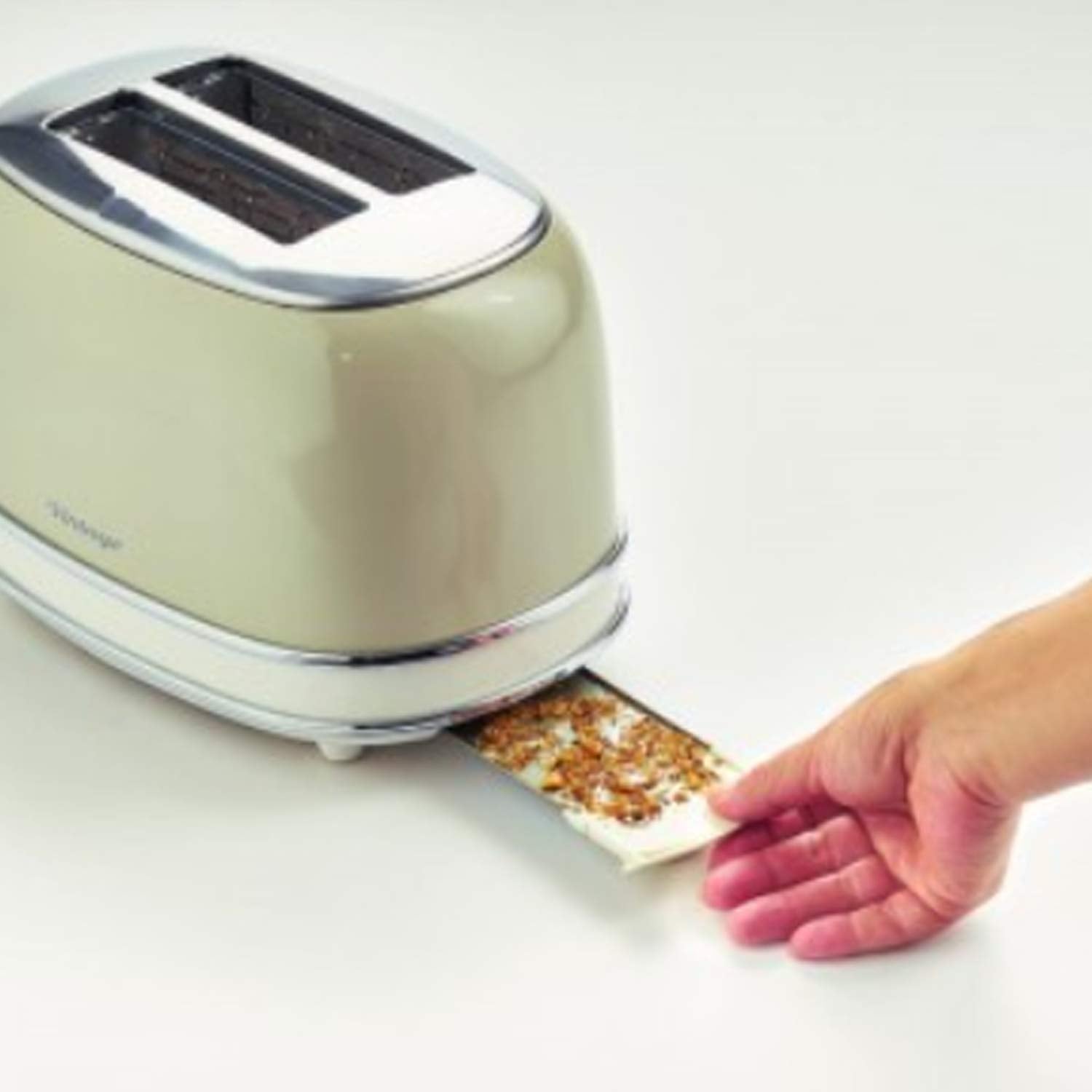 Ariete 155 Design Toaster 2 Slices With Tongs, 6 Toasting Levels, 810 W, Stainless Steel Body, Removable Crumb Tray, Pastel Beige