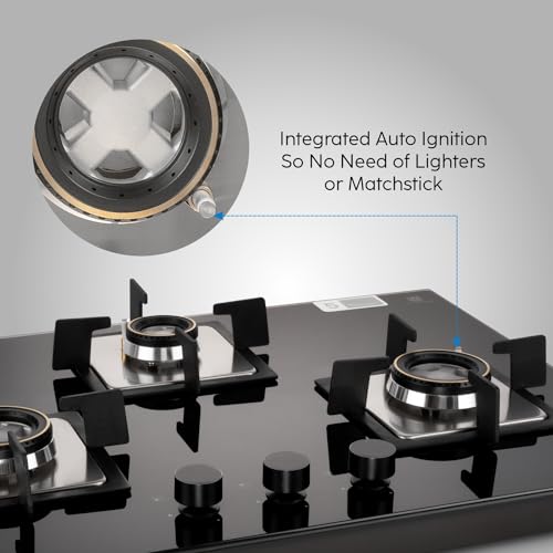 க்ளென் 3 பர்னர் பில்ட் இன் கிளாஸ் ஹாப் | ஆட்டோ இக்னிஷன் | 8 மிமீ டஃபன்ட் கிளாஸ் | கருப்பு | இரட்டை வளைய சுடருடன் கூடிய போலி பித்தளை பர்னர் | 2 வருட தரநிலை & 5 வருட கண்ணாடி | 1073 SQ HT DB 70