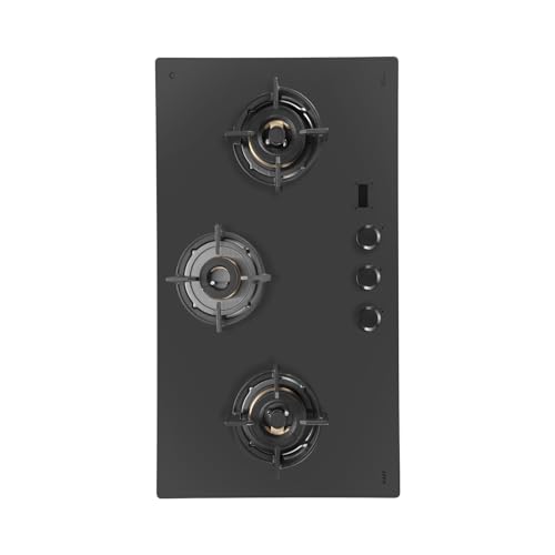 KAFF PRESTON PRS 783 Built-in Hob/Hobtop 3 Burners with Digital Timer, Auto Electric Ignition Glass Top, 78 CM, Full Brass Burners with Flame Failure Device, Metal Knobs (Black)