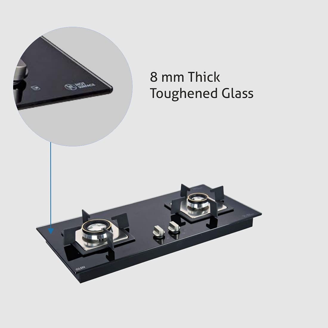 Glen 2 Burner Auto Ignition Built in Glass Hob 1022 SQ HT DB