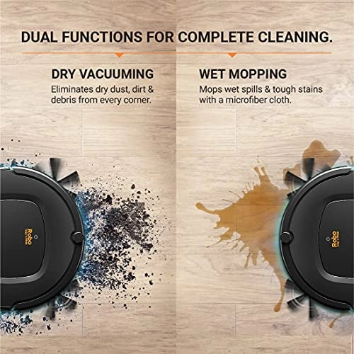 Eureka Forbes Robo Vac N Mop with Powerful Suction, 3 in 1 Robotic Vacuum Cleaner (Dry Suction+Mopping+UV Action+Remote Control), Works on on Tiles, Carpets and Wooden Floors (Black)