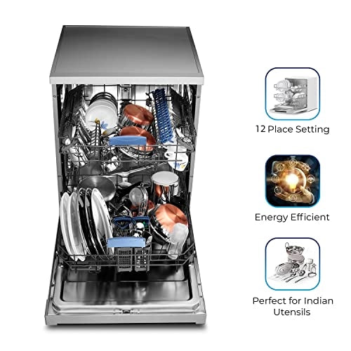 IFB 12 Place Settings Hot Water Wash Free Standing Dishwasher (Neptune VX, Dark Silver,With Heater, for Indian Utensils)