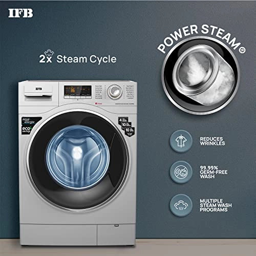 IFB 8 Kg 5 Star Front Load Washing Machine 2X Power Dual Steam (SENATOR PLUS SXS 8014, Silver,Hard Water Wash)