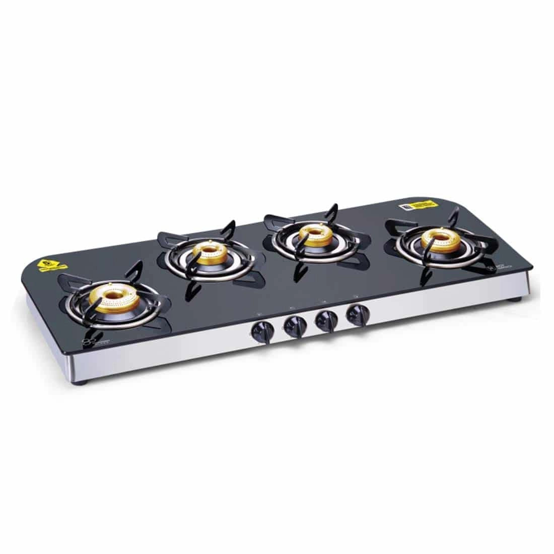 Glen 4 Burner Glass Cooktop 1049 GT Forged Brass Burner