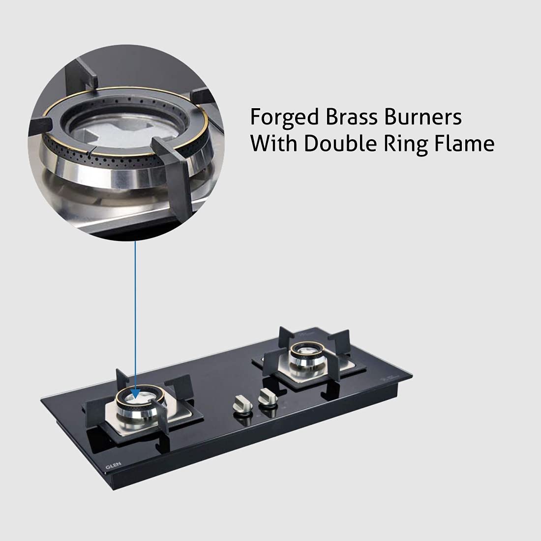 Glen 2 Burner Auto Ignition Built in Glass Hob 1022 SQ HT DB