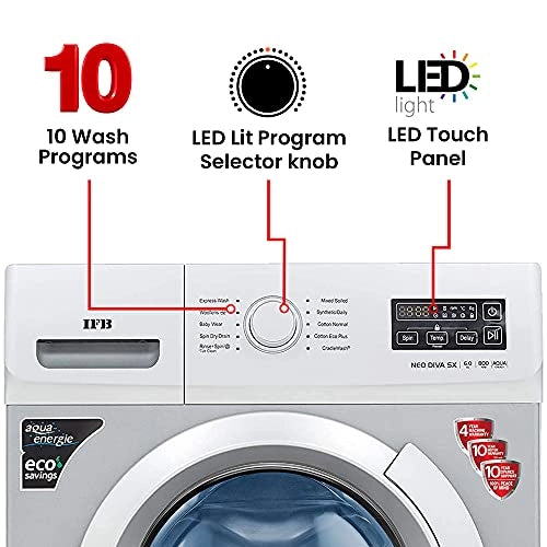 IFB 6 Kg 5 Star Fully-Automatic Front Loading Washing Machine (NEO DIVA SX, Silver,Cradle wash,3D wash technology)