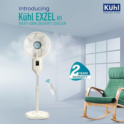 KUHL Exzel H1 400mm BLDC Desert Cooler w/ Mist Humidifier| 60W| Remote| Digital Display| No Water Droplets| 8Hr Tank| High Air Flow & Low Noise