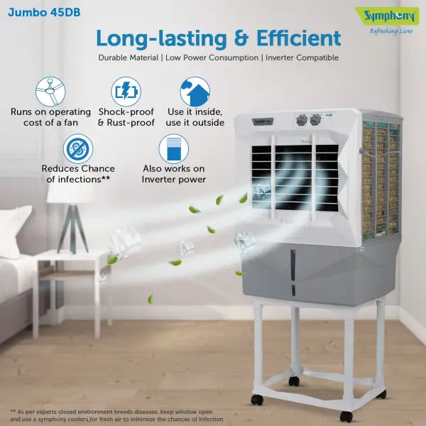 Symphony Jumbo 45 DB Air cooler with trolley(white) 41L