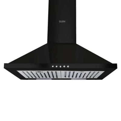 Glen Pyramid Chimney 6050 Junior DX Black 60cm 1000 m3/h with Glen 1033 GT Brass Burner Black Cooktop
