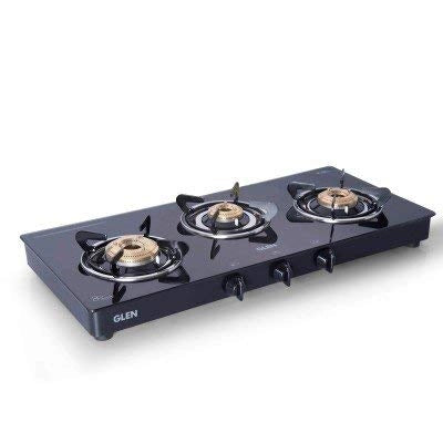 Glen Pyramid Chimney 6050 Junior DX Black 60cm 1000 m3/h with Glen 1033 GT Brass Burner Black Cooktop