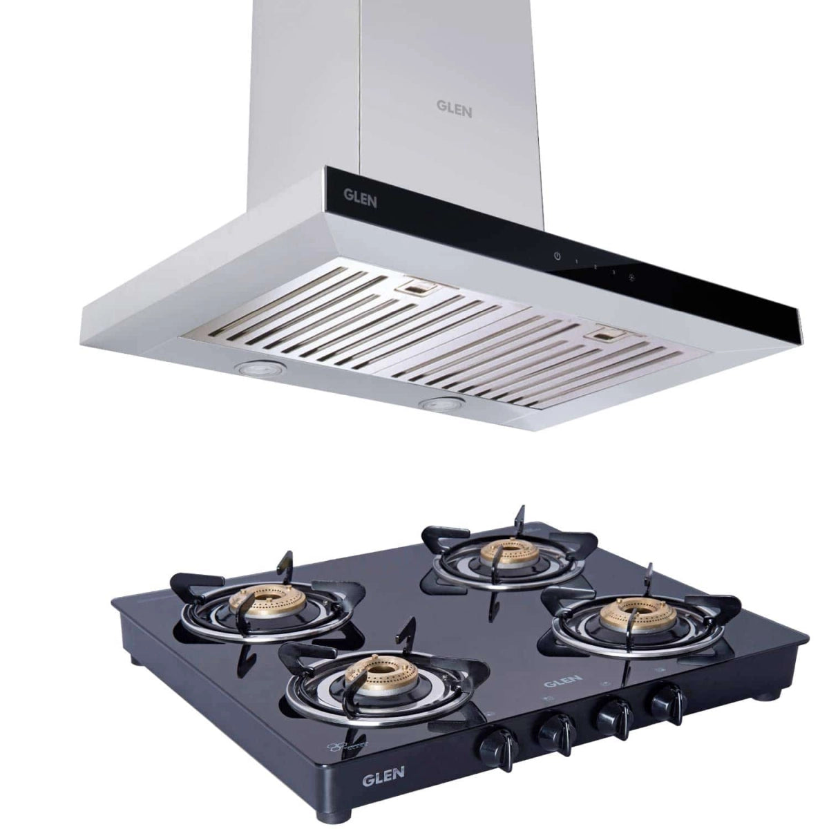 க்ளென் 60 செ.மீ 1000 மீ3/ம 6056 SX TS கண்ணாடி எரிவாயு குக்டாப் கோமோ இரண்டும் 4 பர்னர் 1043 GT பித்தளை கருப்பு