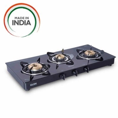 GLEN GL 6052 SS Chimney 60cm+ Glen 3 Burner Glass Gas Stove 1033 GT