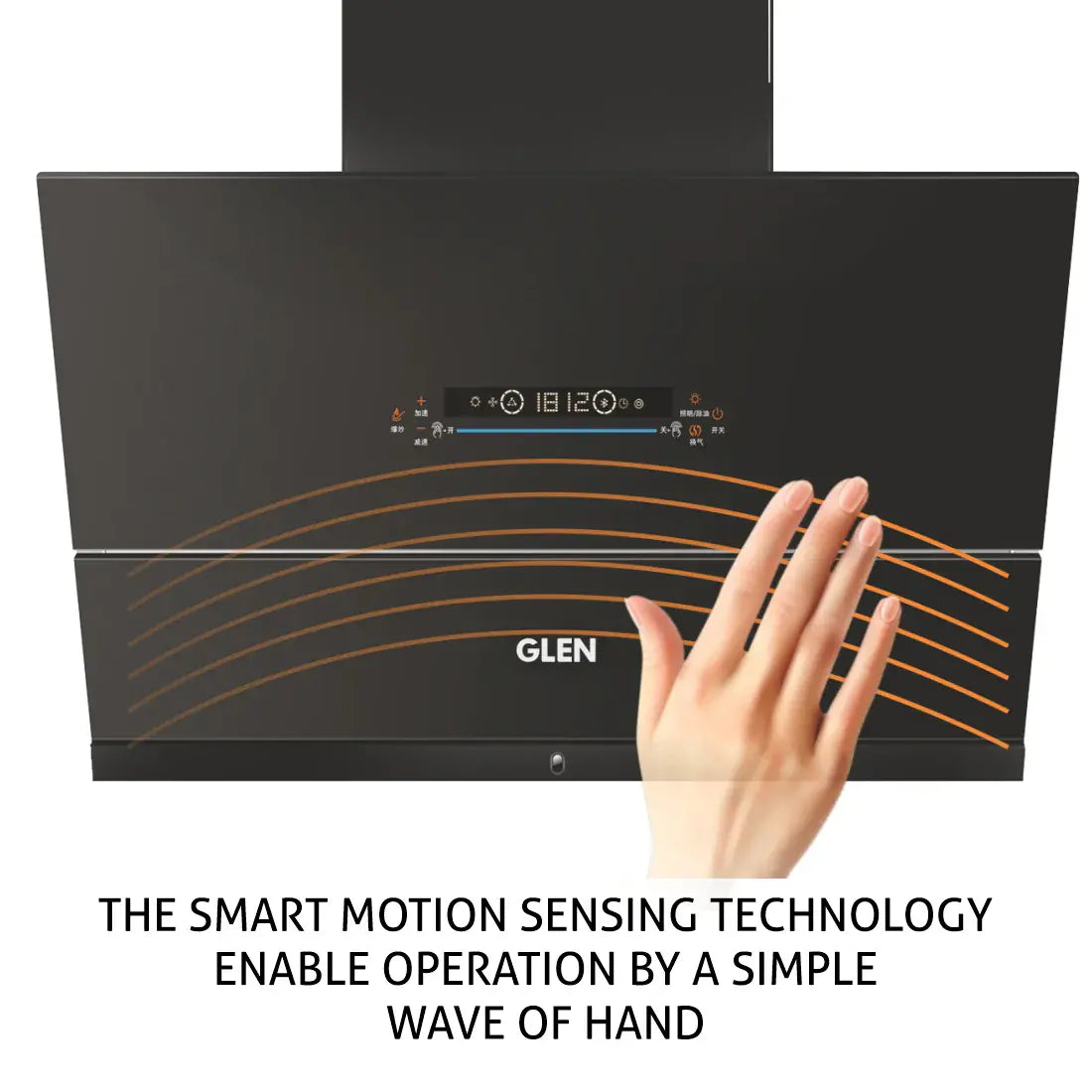 க்ளென் 1400 மீ3/மணி ஆட்டோ கிளீன் செங்குத்து கண்ணாடி சமையலறை புகைபோக்கி (6074, வடிகட்டி இல்லாதது, எம்எஸ் உடன் தொடு கட்டுப்பாடு, கருப்பு) - 75 செ.மீ.