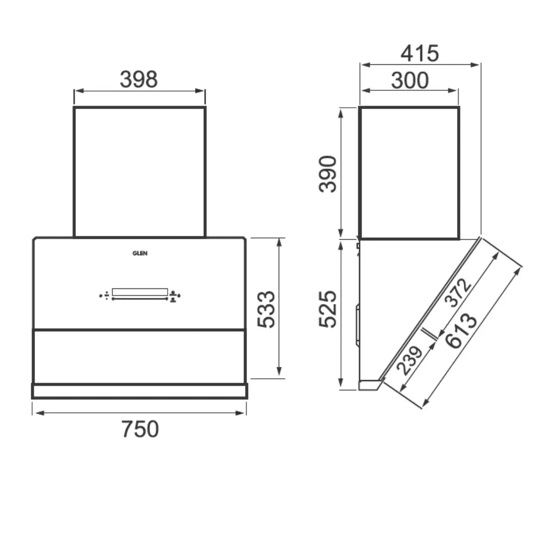 க்ளென் 1400 மீ3/மணி ஆட்டோ கிளீன் செங்குத்து கண்ணாடி சமையலறை புகைபோக்கி (6074, வடிகட்டி இல்லாதது, எம்எஸ் உடன் தொடு கட்டுப்பாடு, கருப்பு) - 75 செ.மீ.