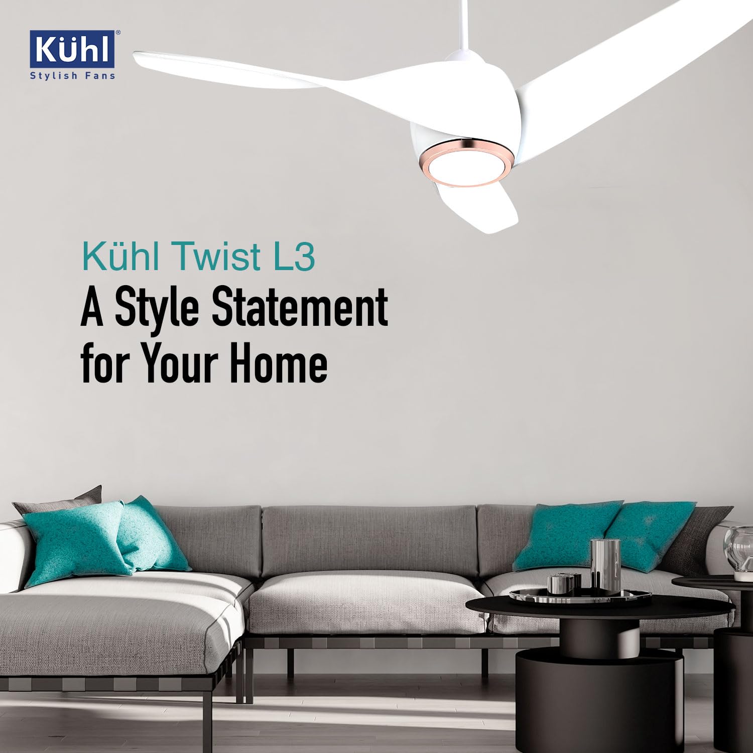 KUHL Twist L3 1320 mm 65% Power Saving BLDC Ceiling Fan | BEE 5 Star Rated & ISI Marked | High Air Flow | 5 Year Warranty on Motor By Brand | Free Installation | White