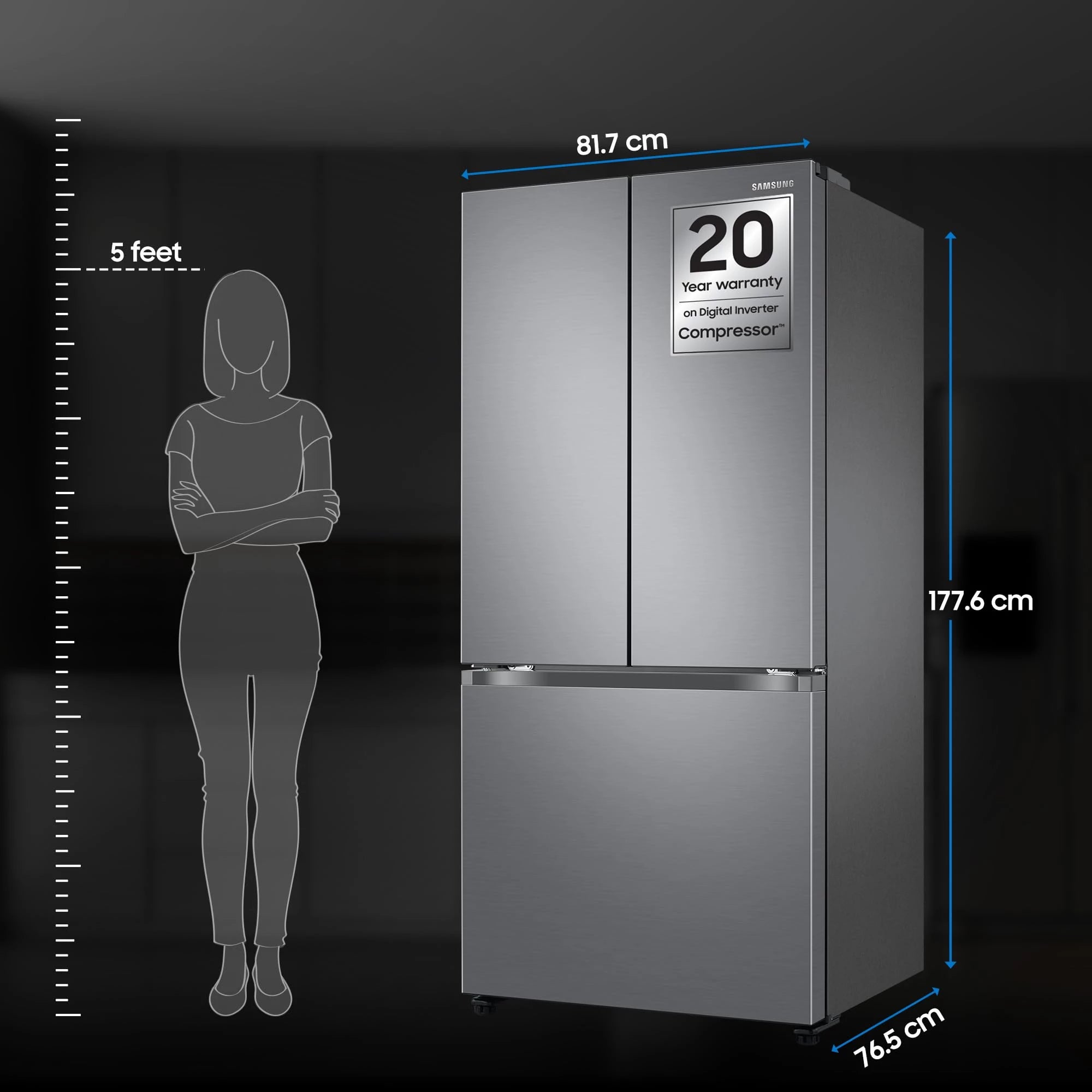 Samsung 550 L, Convertible, Digital Inverter, Frost Free French Door Refrigerator (RF57A5032S9/TL, Silver, Refined Inox)