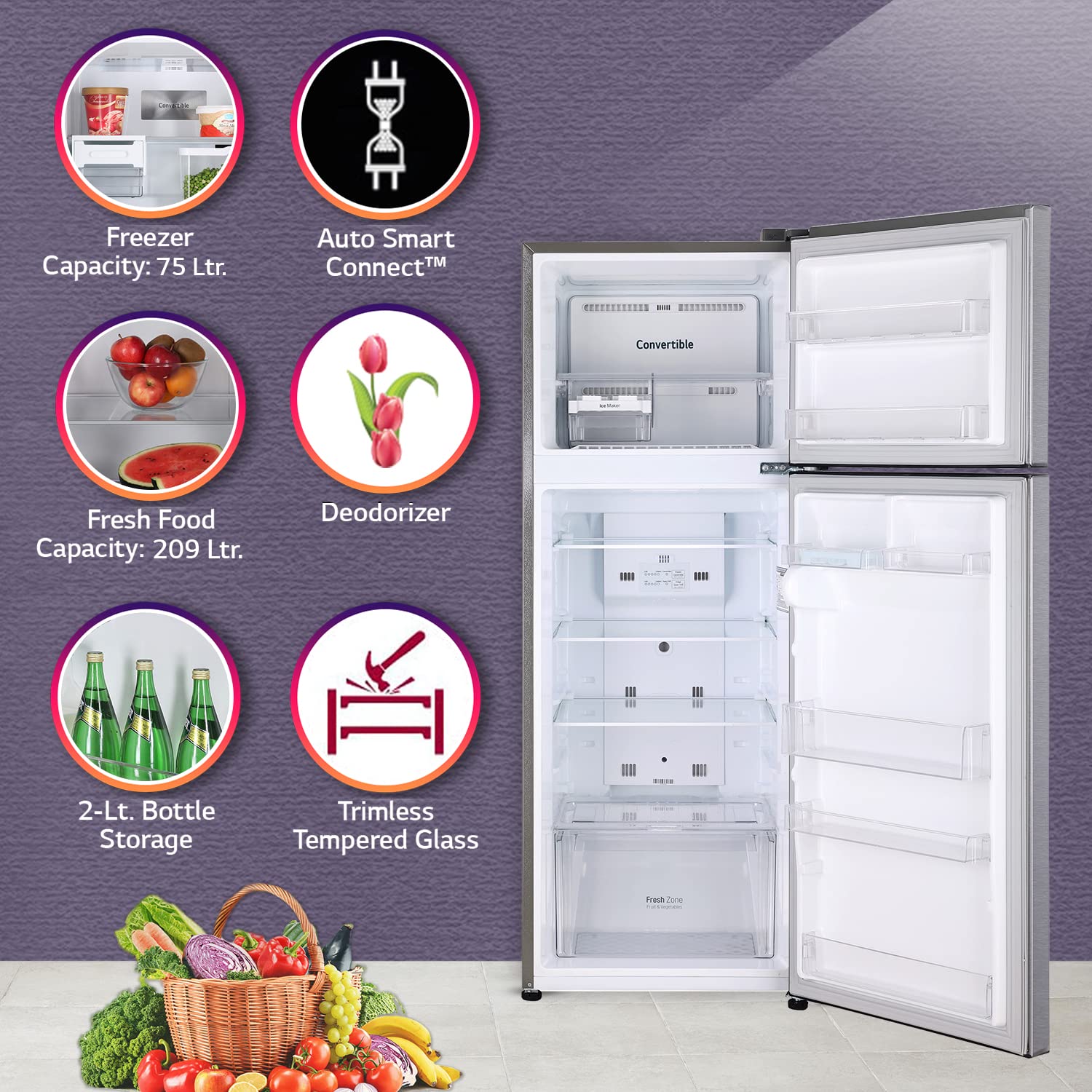 LG 284 L 3 Star Frost-Free Smart Inverter Double Door Refrigerator (GL-S302RDSX, Dazzle Steel, Convertible & Multi Air Flow, 2022 Model)