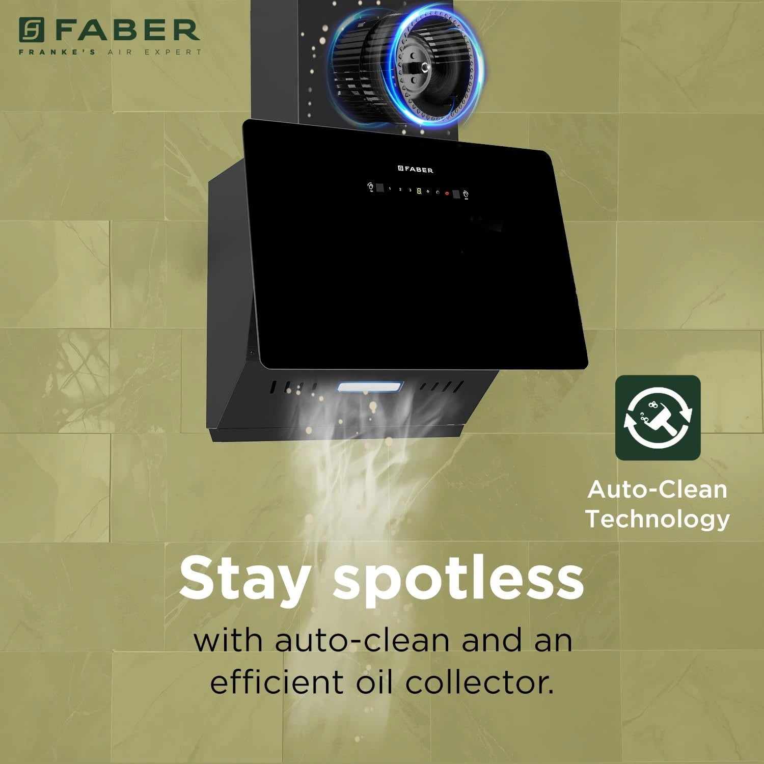 Faber Hood Trendy 60cm 1500 m³/hr BLDC Autoclean Slant Shape Chimney | Built In Oil Collector | Touch & Gesture Control | 12Yr Motor,2Yr Comprehensive Warranty by Faber | TRENDY IN BLDC HCSCFL BK 60