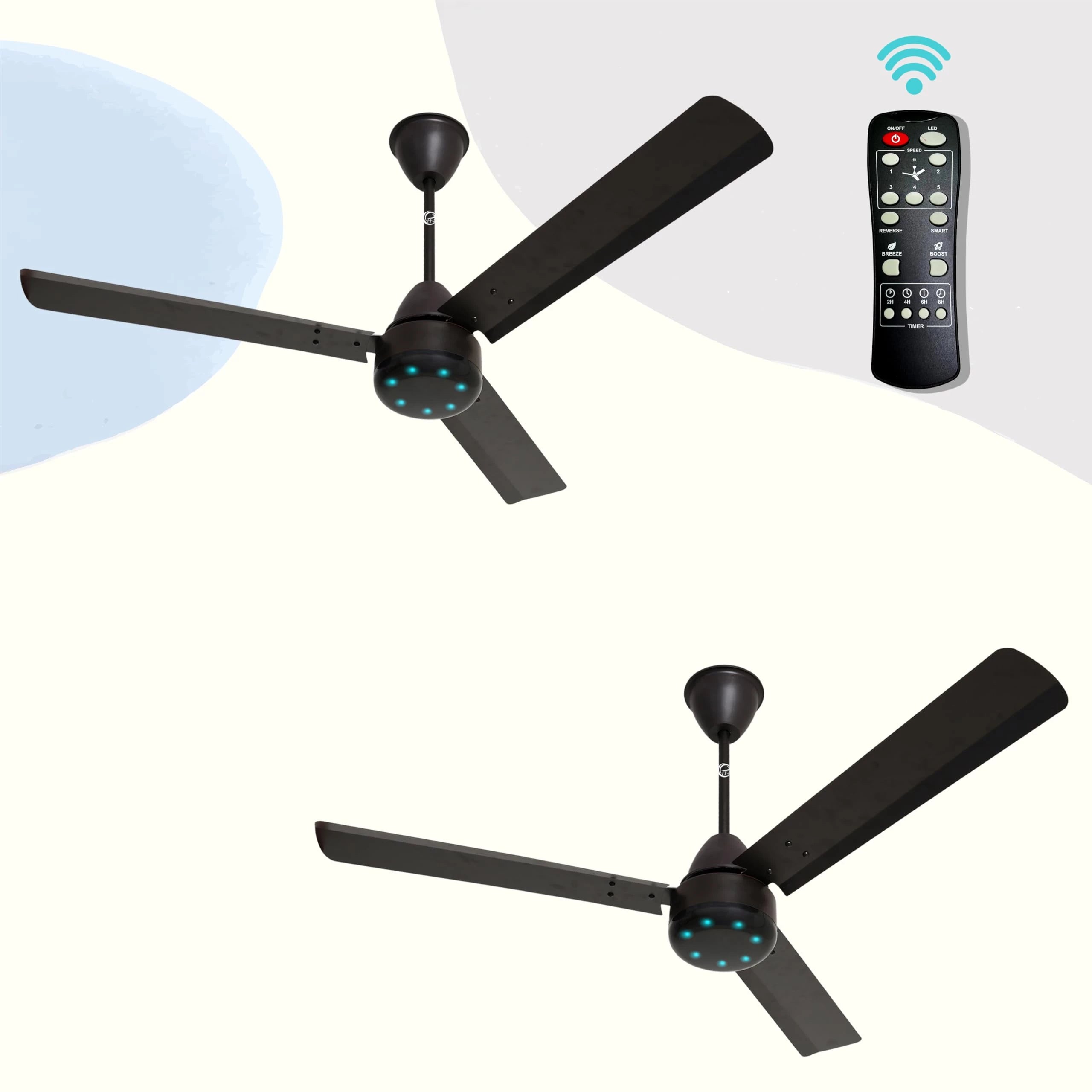 eFF4 Sino1200 mm 3 Blade 5 Star power Saving Ceiling fan with BLDC Motor | Remote control | Decorative Fan with Lights | High Air Flow (Brown - Modern, Pack of 2)